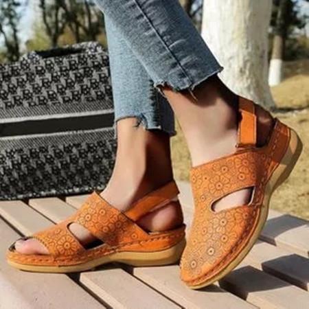 women's flower slingbacks toe ring flat heel sandals