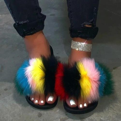 Feather Flip Flop Slip-On Flat With Color Block PVC Slippers