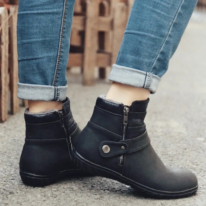 Warm Lining Splicing Non Slip Zipper Casual Flat Winter Ankle Boots