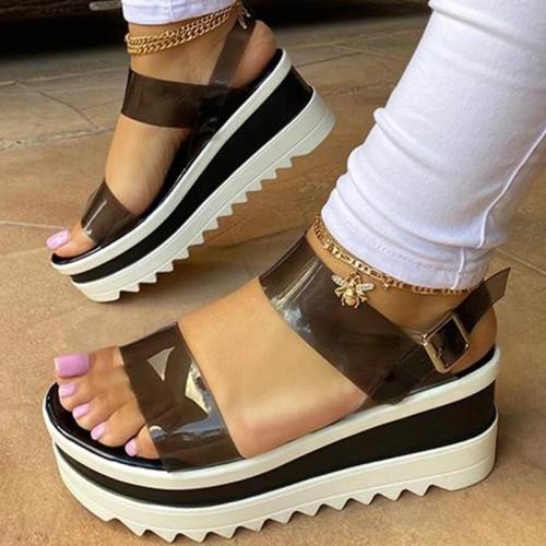 Women Fashion Pu Translucent Simple Platform Sandals