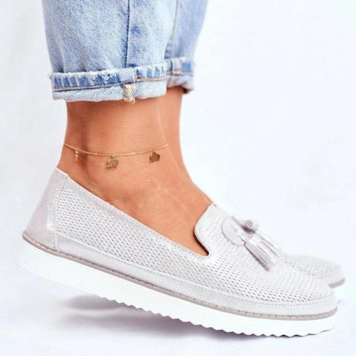 Women Comfy Hollow-out Tassel Slip On Flat Heel Shoes Loafers