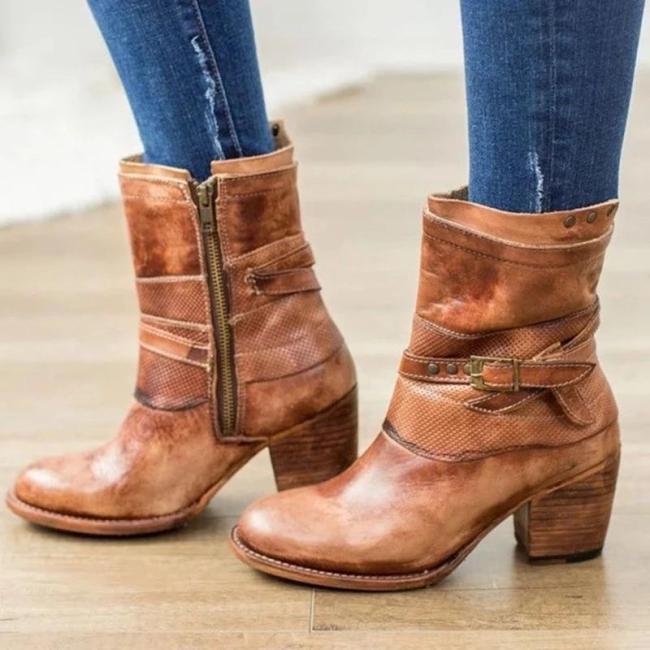 Women's retro Chunky Heel Boots