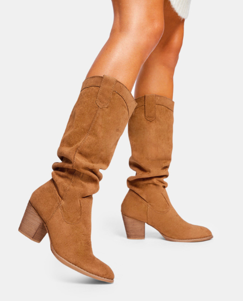 Womne Long Calf Suede Chunky Heel Boots