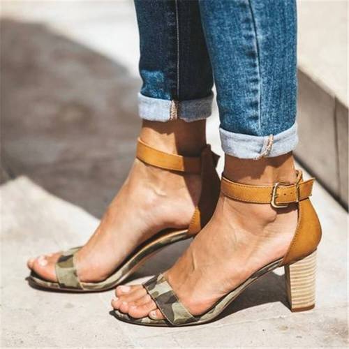 Fashion Simple Camouflage High Heel Sandals