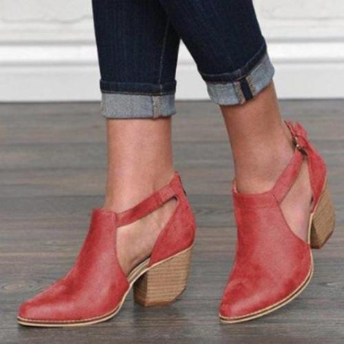 Plain Chunky High Heeled Point Toe Date Outdoor Pumps Boots