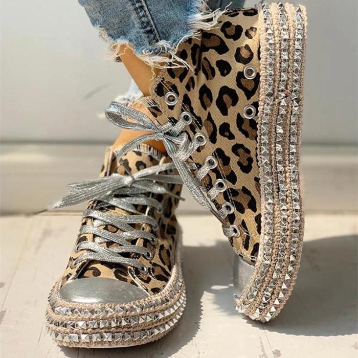 Women's Leopard Rivets with High Top Sneakers