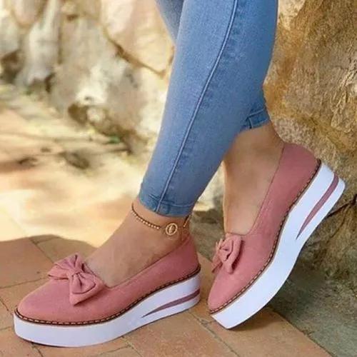 Women's Bowknot Round Toe Wedge Heel Loafers