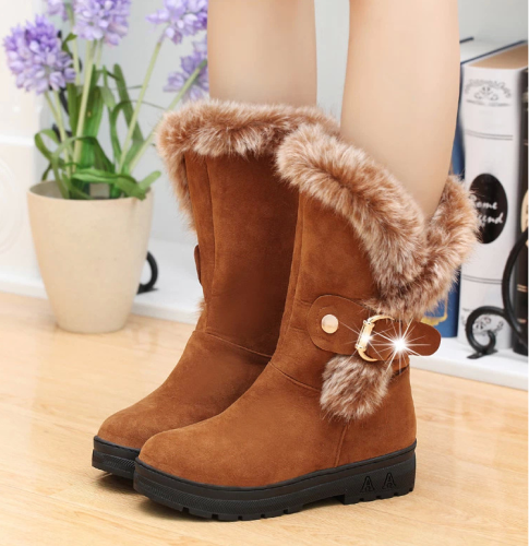 Round Toe Mid-Calf Fur Snow Boots