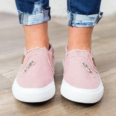 Large Size Zipper Denim Loafers Flats Canvas Shoes Women Casual Slip on