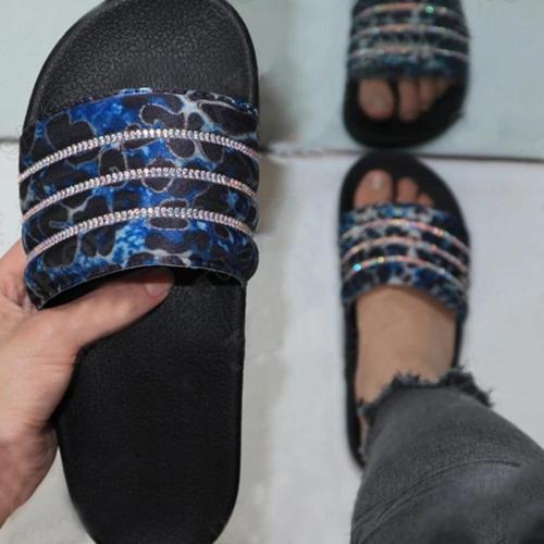Flat Heel Open Toe Women Rhinestone Slippers