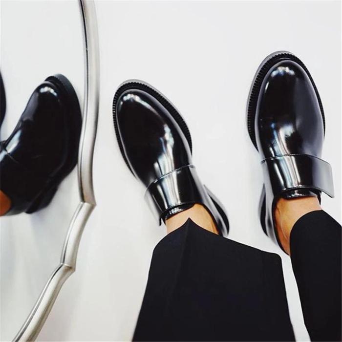 Women's Fashion Casual Mirror Reflective Shallow Mouth Flat Shoes