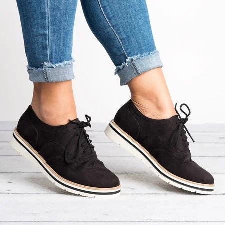 Women's Lace Up Perforated Oxfords Shoes Plus Size Casual Shoes