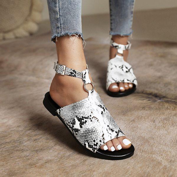 Women's Snake Print Buckle Casual Sandals