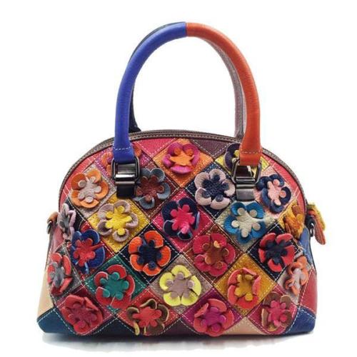 Bohemian Floral Shell Handbag Genuine Leather Patchwork Crossbody Bag