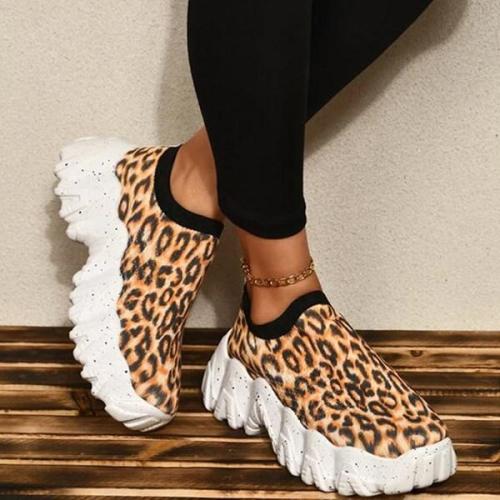 Women's Fashion Print Thick Sole Flying Knit Sneakers