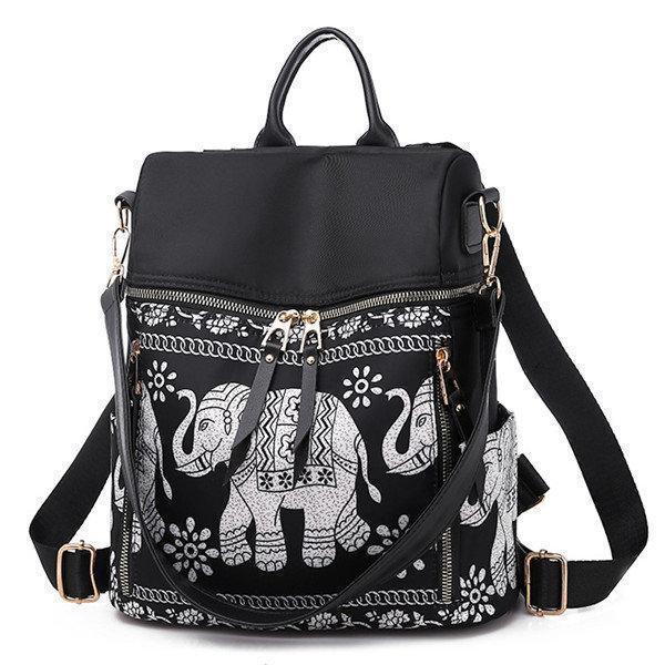 Women National Elephant Backpack PU Leather Shoulder Bag