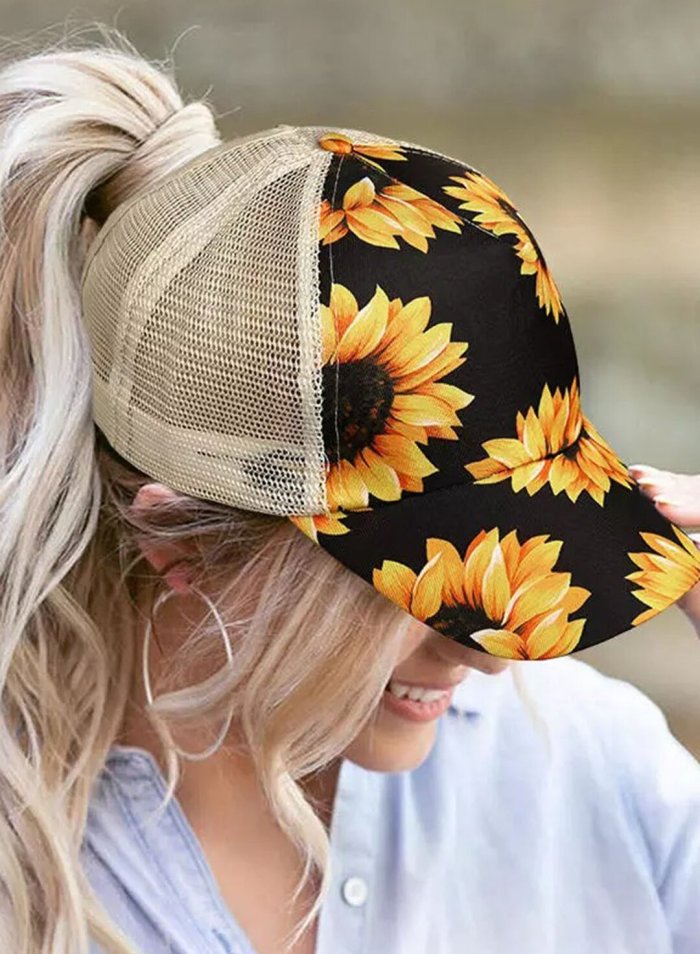 Women's New Fashion Caps Sunflower Color Block Baseball