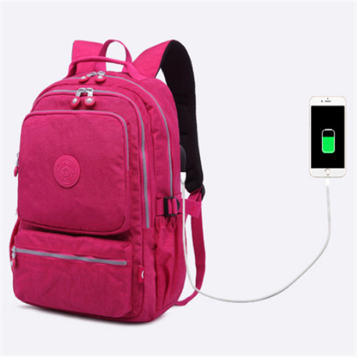Nylon USB Rechargeable Backpack Outdoor Travel Student Bag