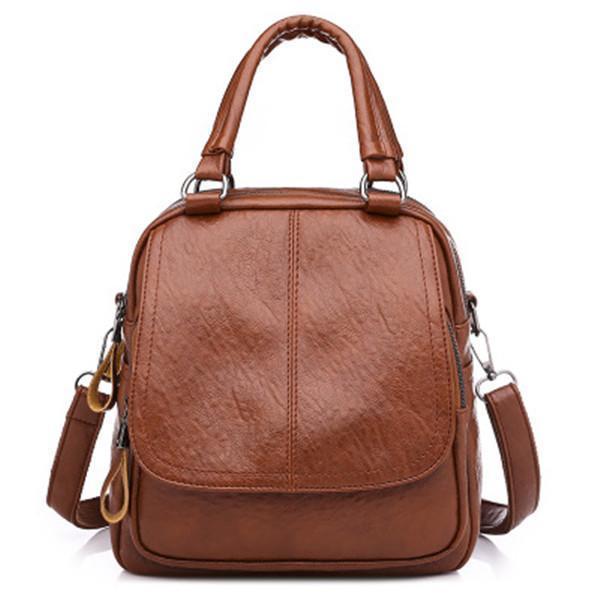 Faux Leather Handbag Travel Backpack Double Layer Crossbody Bag