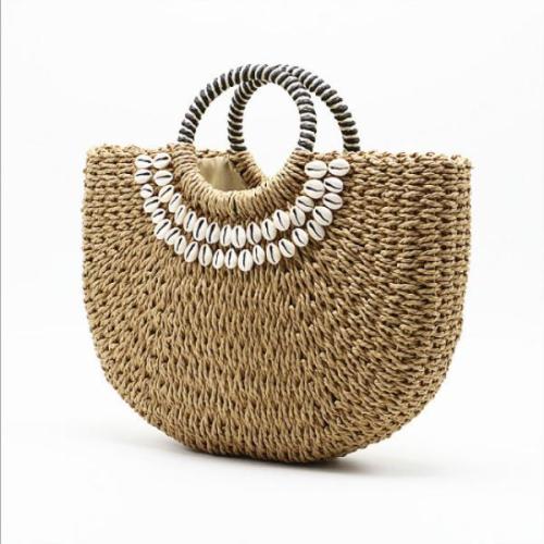 Women's Handmade Shell Straw Handbag