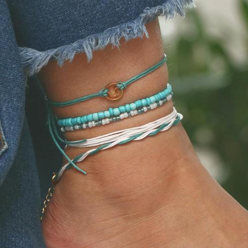 5pc/set Multi Layered Turquoise Chains Beach Anklet Foot Bracelet Set Ankle Jewelry For Women