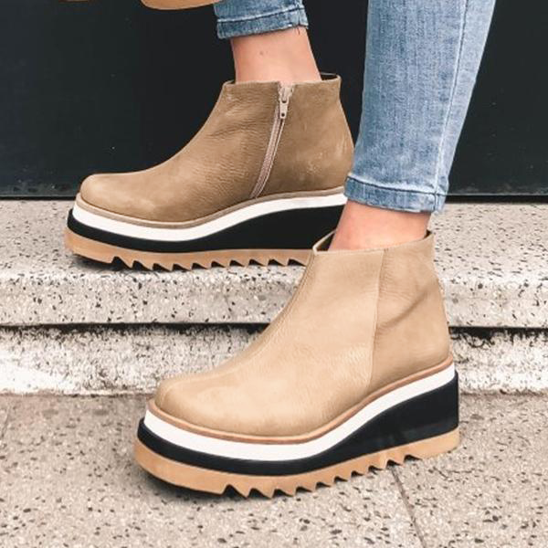 Faux Leather Side Closure Wedge Platform Boots