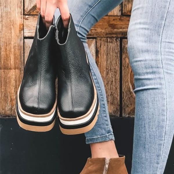 Faux Leather Side Closure Wedge Platform Boots