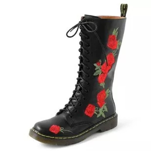 Womens Lacing Flower Pattern Boots
