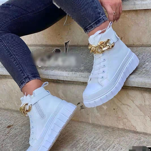Thick-Soled Metal Chain Leather Sneakers