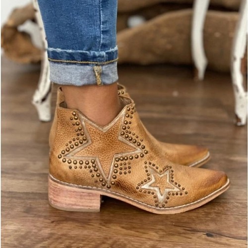 Pointed Toe Rivet Block Heel Ankle Boots