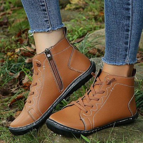 Women's Zipper Flat Heel Boots