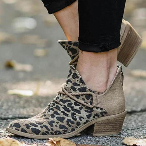 Leopard Chunky Heel Canvas Boots