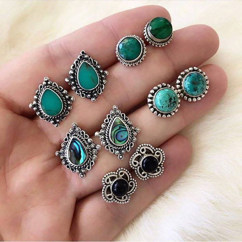 Boho Turquoise Stud Earring Set