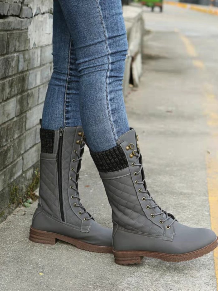 Casual Stitching Embossed Martin Boots