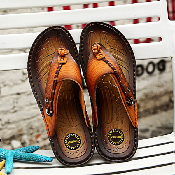Men's Casual Beach Leather Slippers