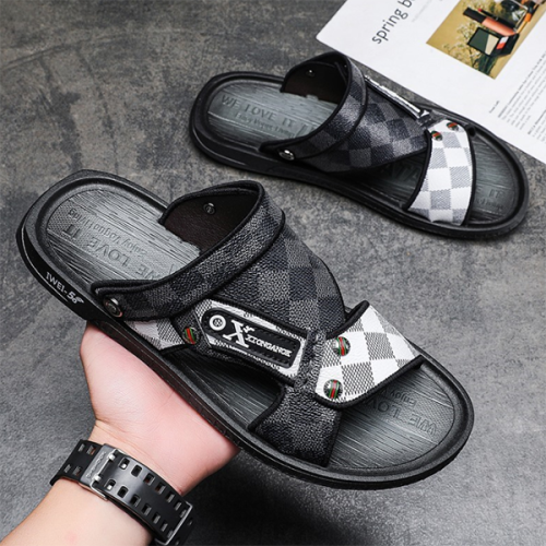 Men's Summer Outdoor Dual-use Personality Microfiber Plaid Beach Sandals