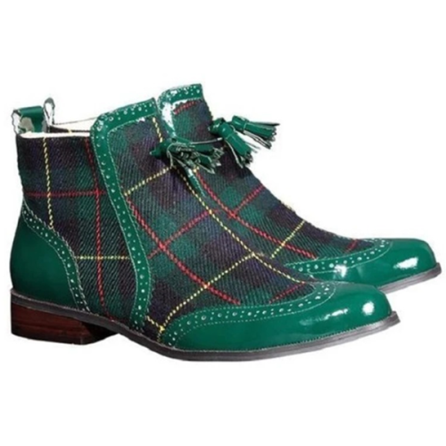 2021 Trend Low-heel Round Toe Plaid Sleeve Men's Ankle Boots