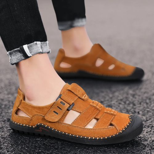 Men's Cow Leather Hook Loop Sandals