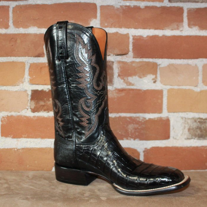 Men's 12  Ultra Belly Caiman Leather Boot in Black