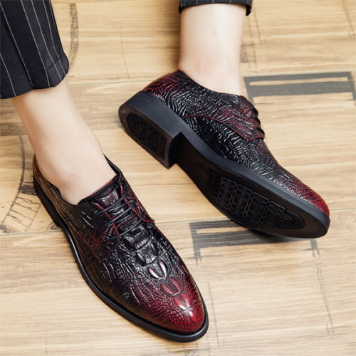 Pointed Toe Lace-up Crocodile Pattern Business Formal Casual Leather Shoes