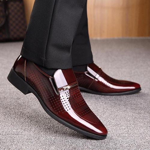 Men Microfiber Leather Hole Breathable Casual Formal Dress Shoes