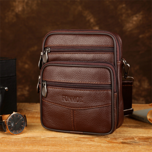 Genuine Leather Men's Diagonal Cowhide Mobile Phone Bag Waist Bag Dual-use Bag