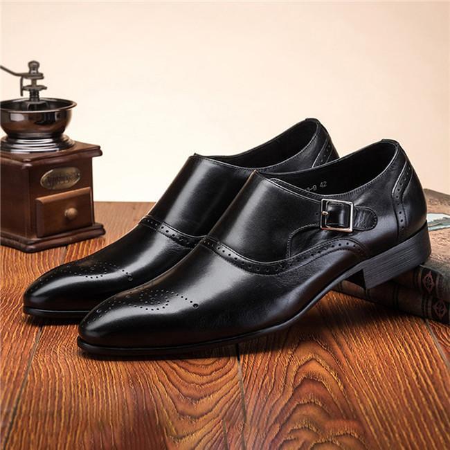 Men Retro Color Leather Non-slip Metal Buckle Formal Shoes