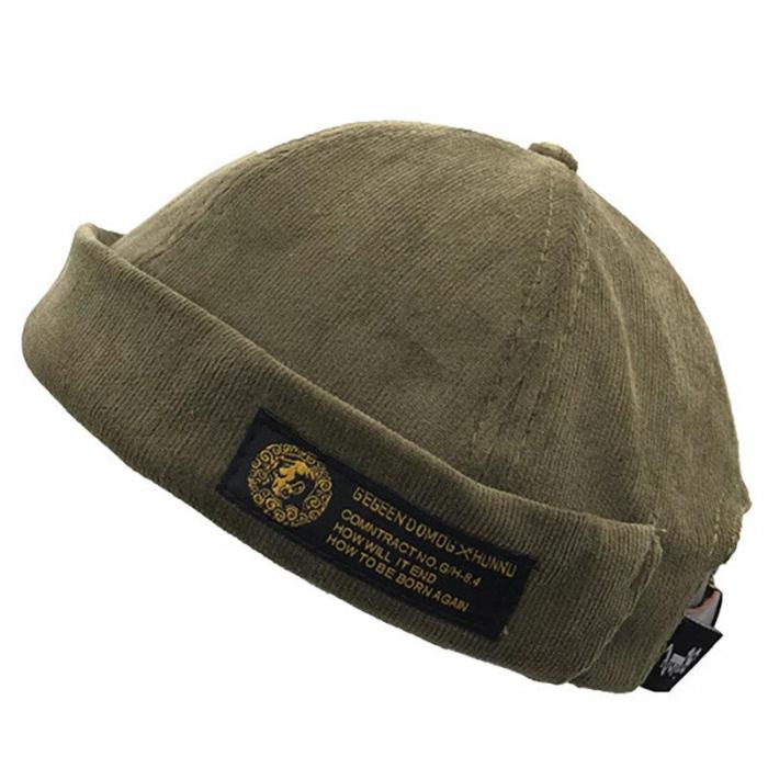 Men & Women Corduroy Brimless Hats Solid Color Letter Embroidery Skull Caps