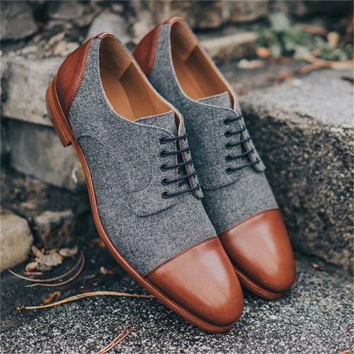 Men's retro fashion color matching Lace up Pointed casual shoes