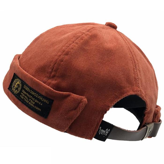Men & Women Corduroy Brimless Hats Solid Color Letter Embroidery Skull Caps