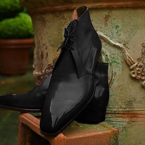 Men PU Leather Elegant Carved Chelsea Lace Up Boots