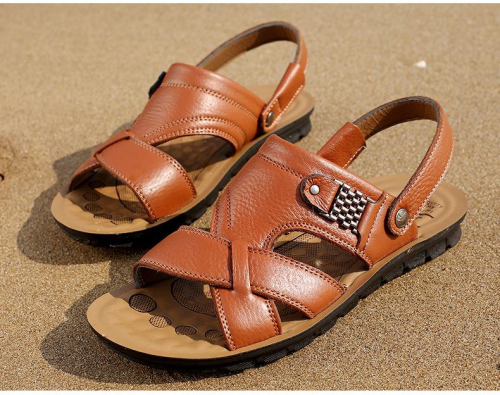 Men's Genuine Leather Casual Non-Slip Sandals Beach Slippers Shoes