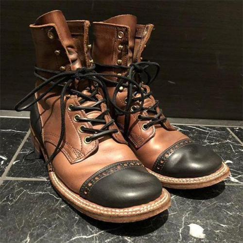 2021 New Fashion Low-heeled Color-blocked Front Lace-up Low-top Men's Boots