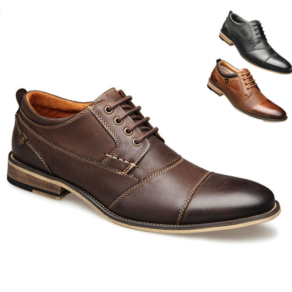 Men's Round Toe Business Formal Wear Casual Leather Shoes